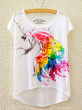 Women Colorfull Print Loose Irregular Casual T-Shirt