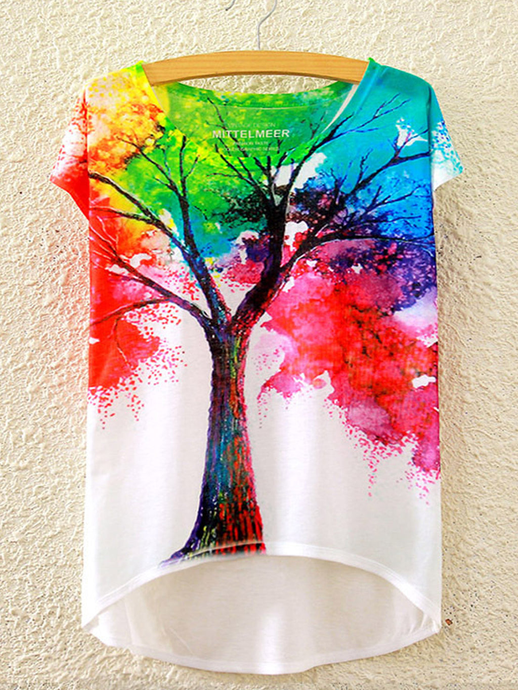 Women Colored Tree Small Sleeve Casual Summer T-Shirt