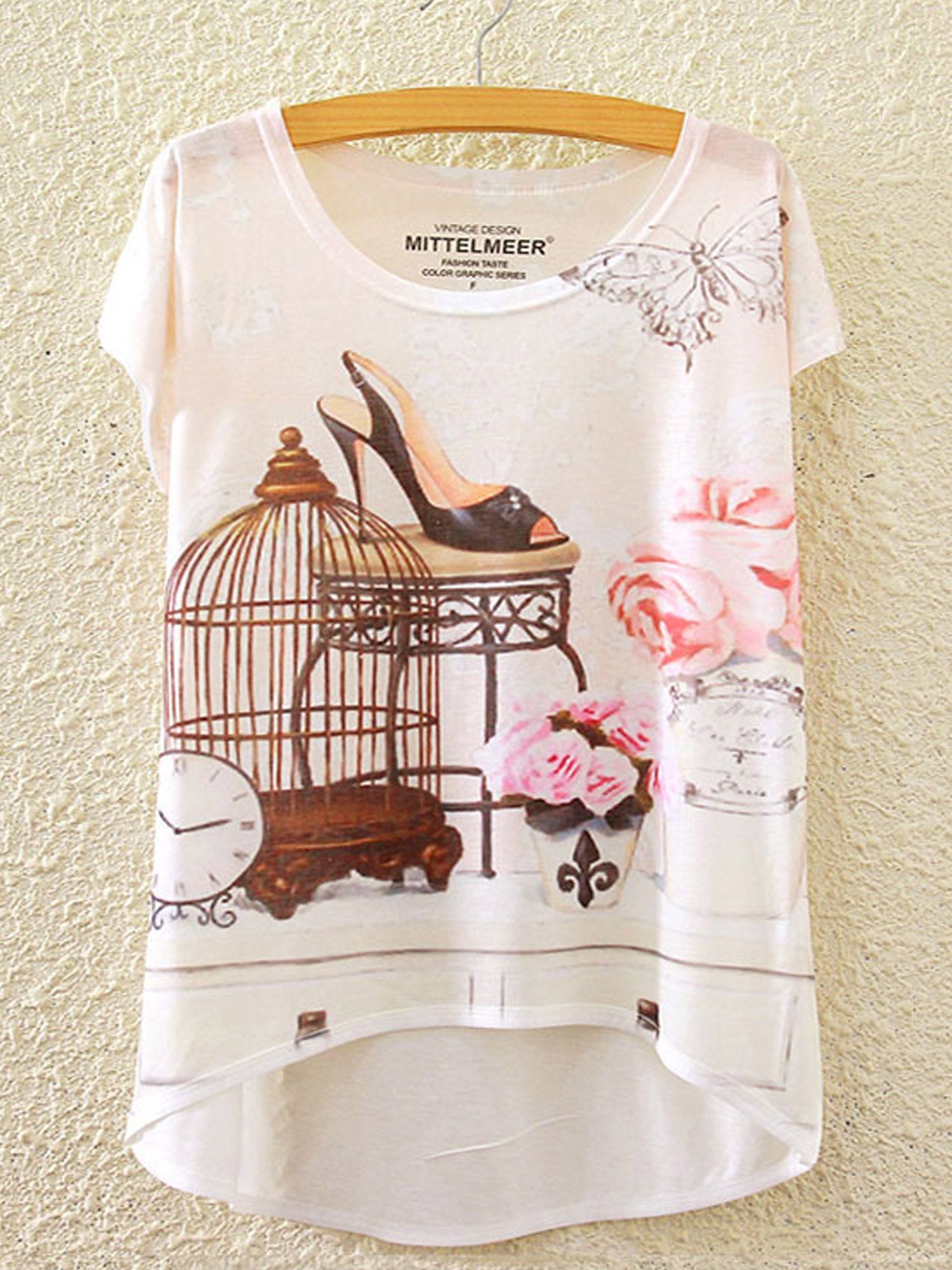 Women Bird Cage Loose Summer Fashion T-Shirt