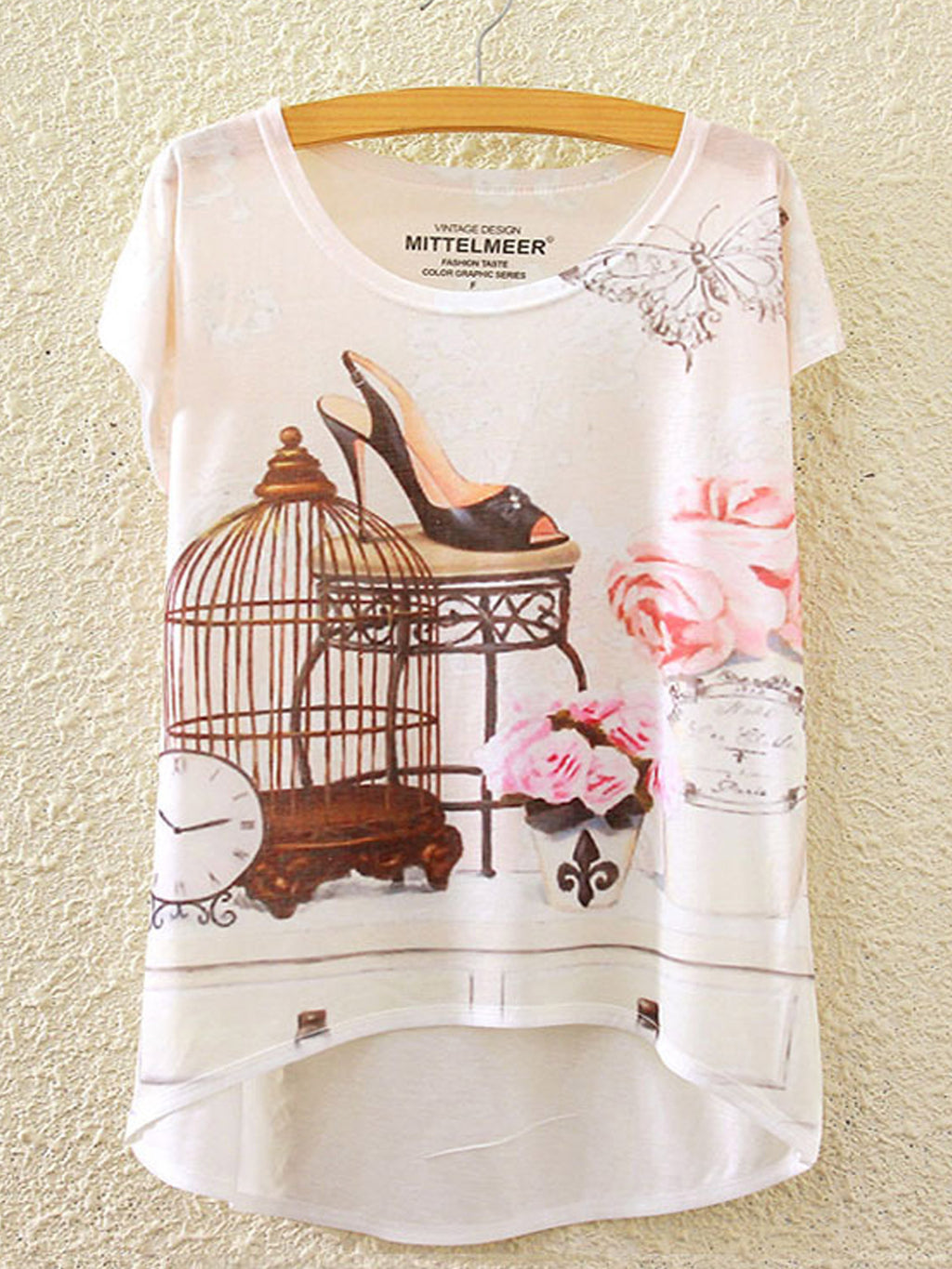 Women Bird Cage Loose Summer Fashion T-Shirt