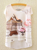 Women Bird Cage Loose Summer Fashion T-Shirt