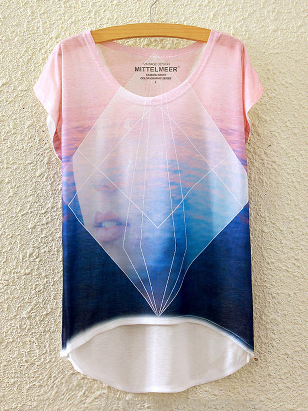 Women Round Neck Diamond Printed Casual T-Shirt