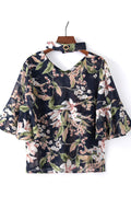 Women Lily Printed Bell Sleeve Elegant Chiffon Top