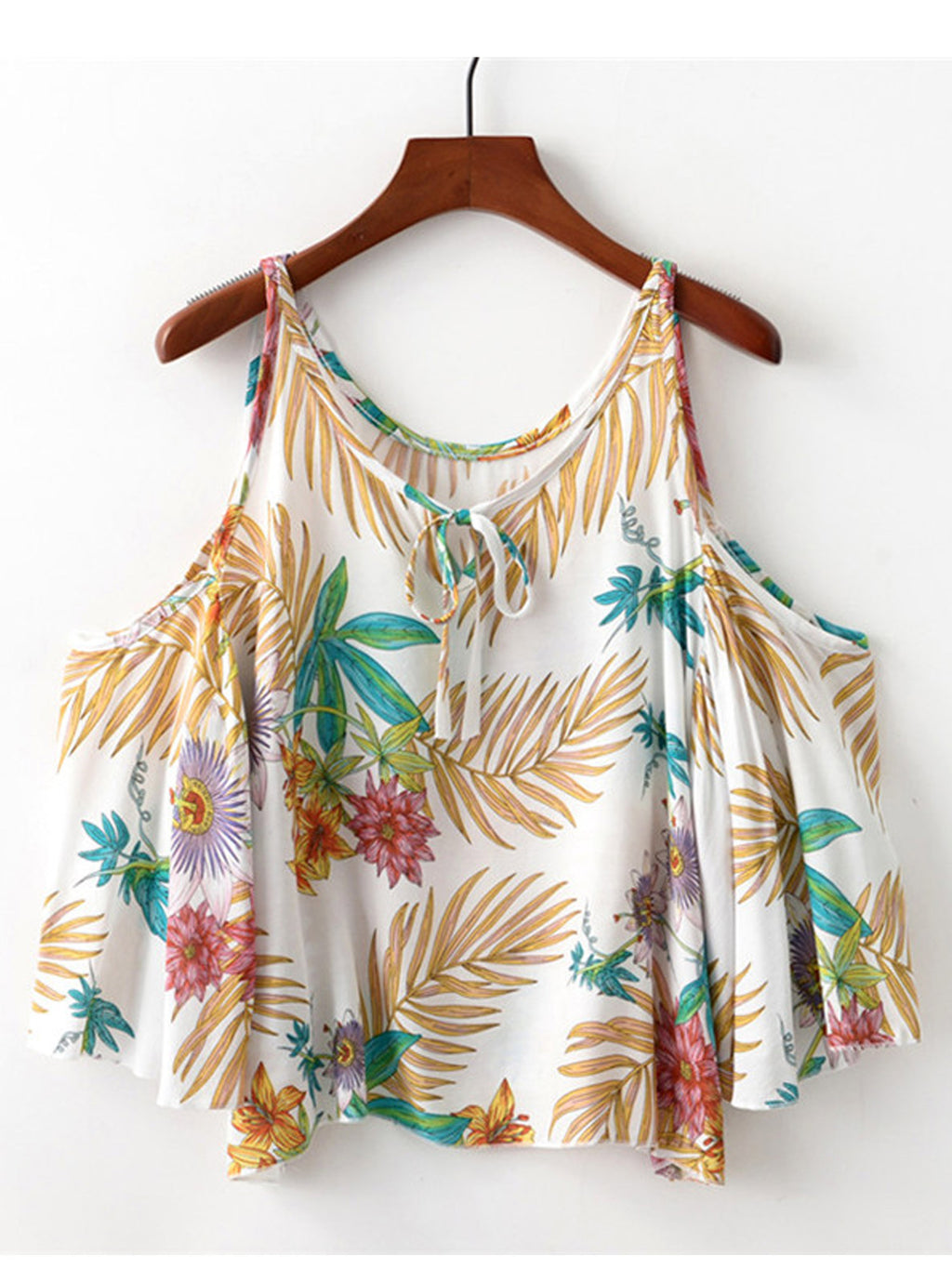 Women Loose Sleevess Style Leaves Printed Top