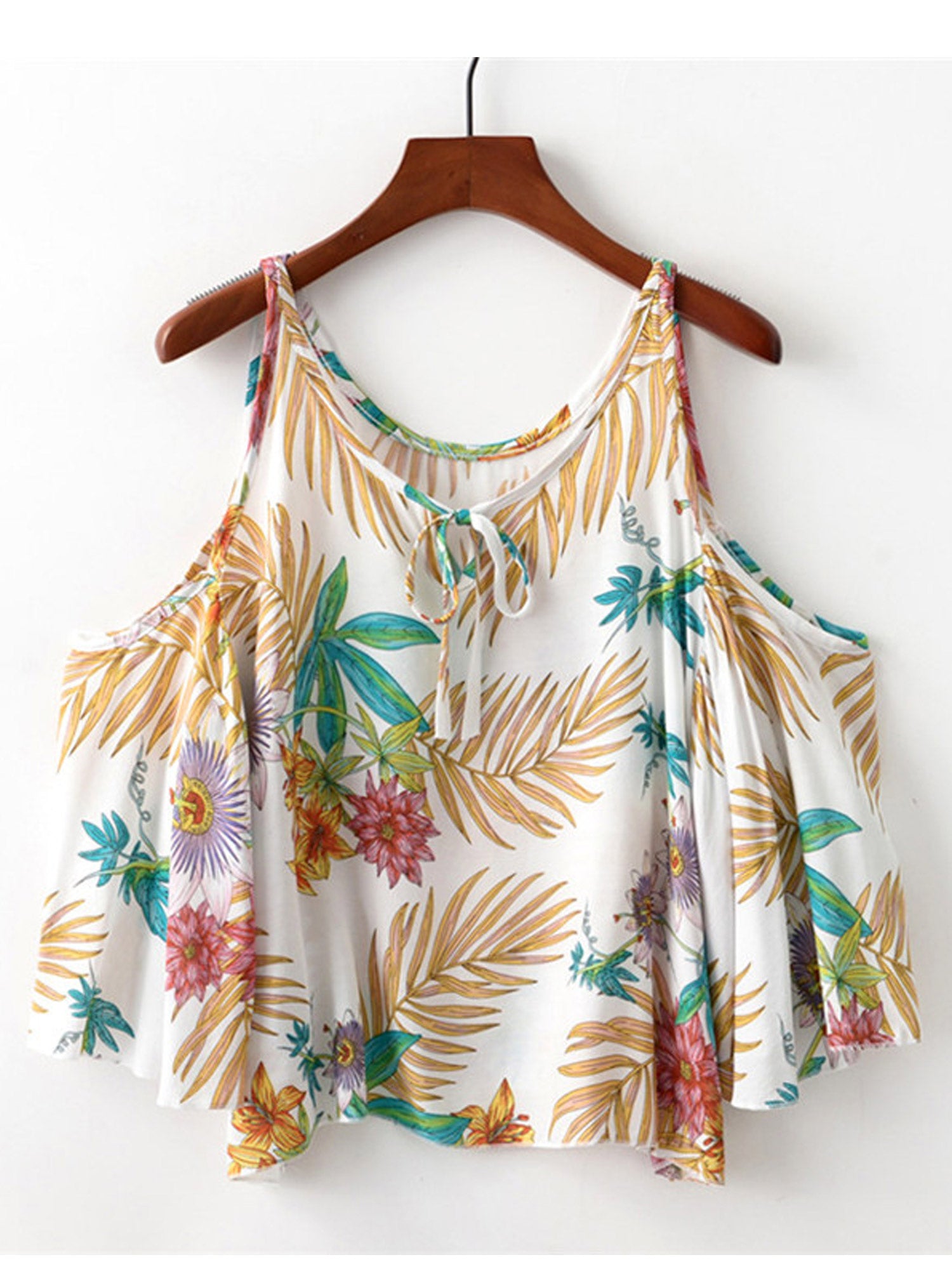 Women Loose Sleevess Style Leaves Printed Top