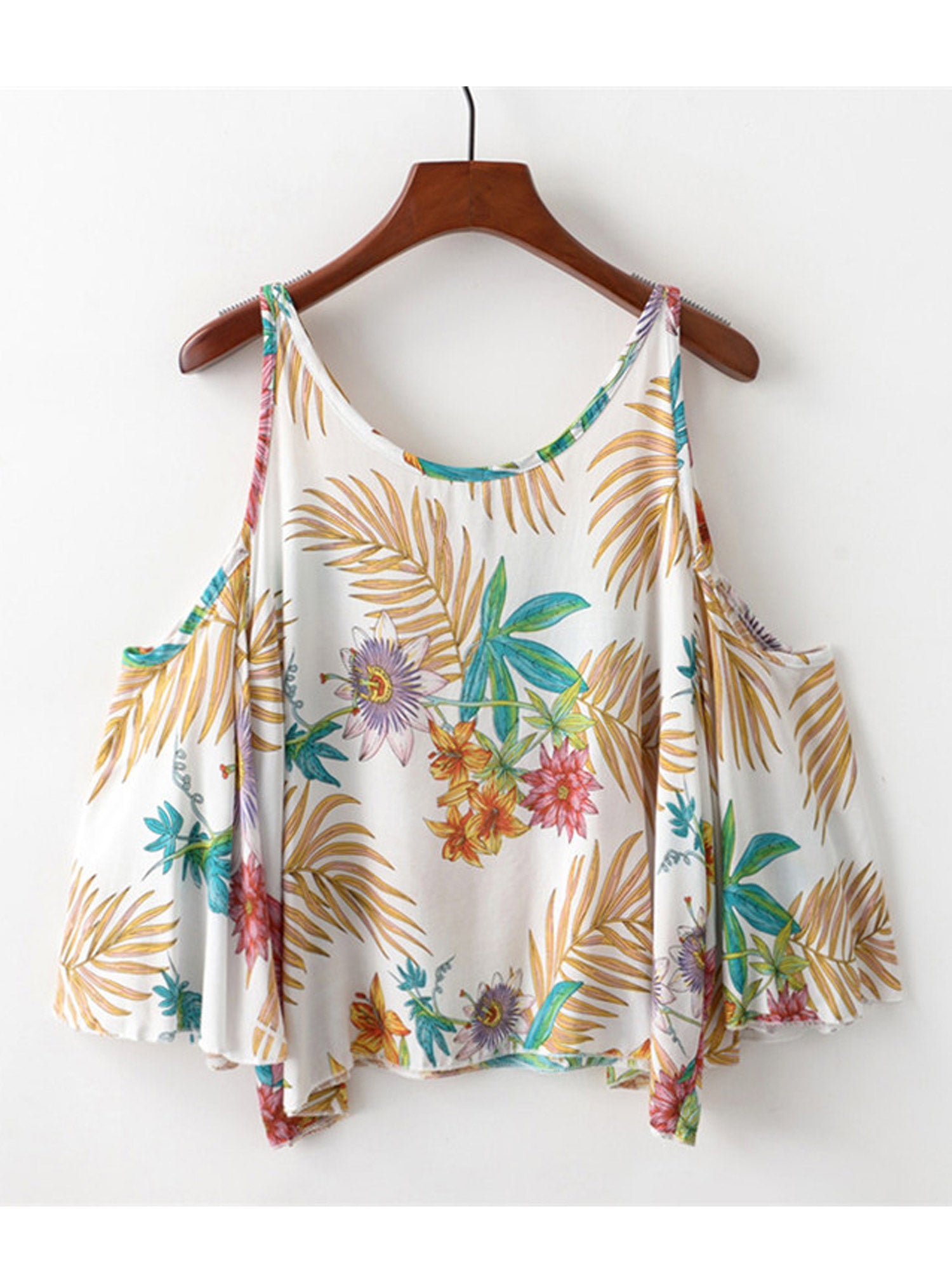 Women Loose Sleevess Style Leaves Printed Top
