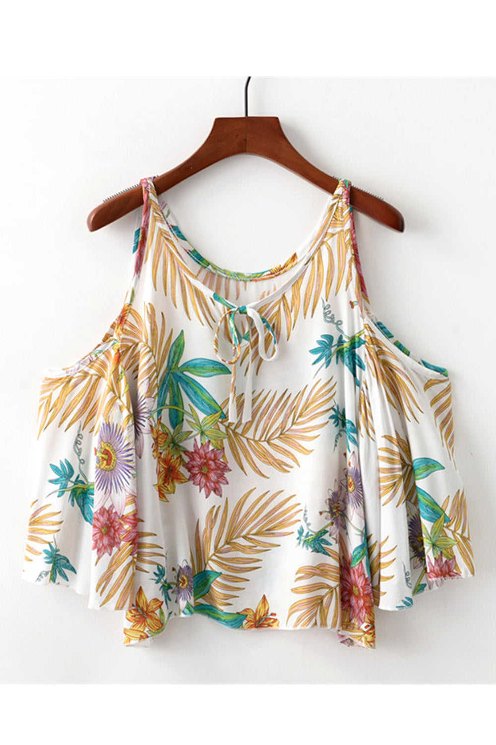 Women Loose Sleevess Style Leaves Printed Top