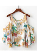 Women Loose Sleevess Style Leaves Printed Top