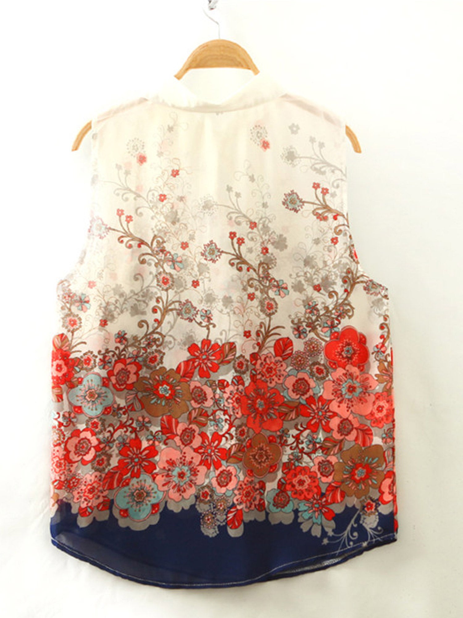 Women Collar Neck Flower Decorated Summer Top