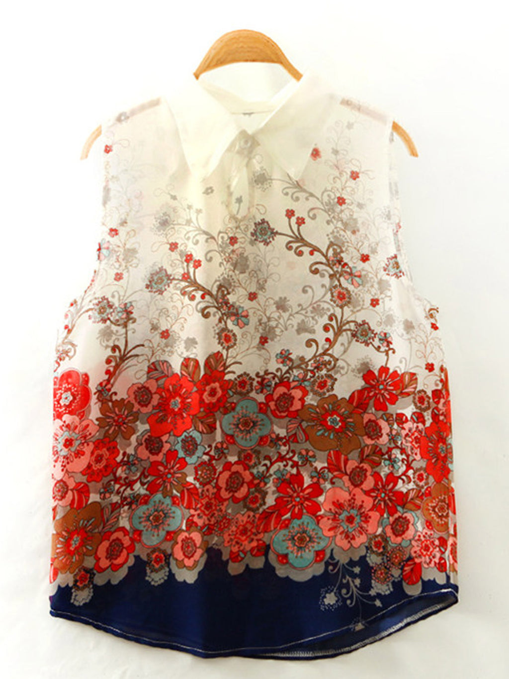 Women Collar Neck Flower Decorated Summer Top