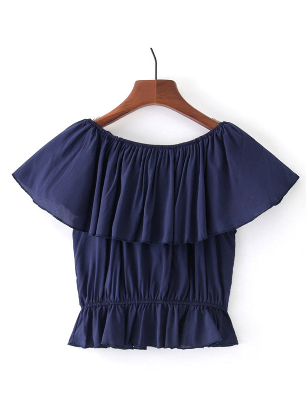Women Embroidered Flower Ruffled Hem Top