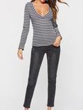 Women Deep Neck Long Sleeve Sexy T-Shirt
