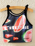 Women Tie Strap Watermelon Print Summer Top