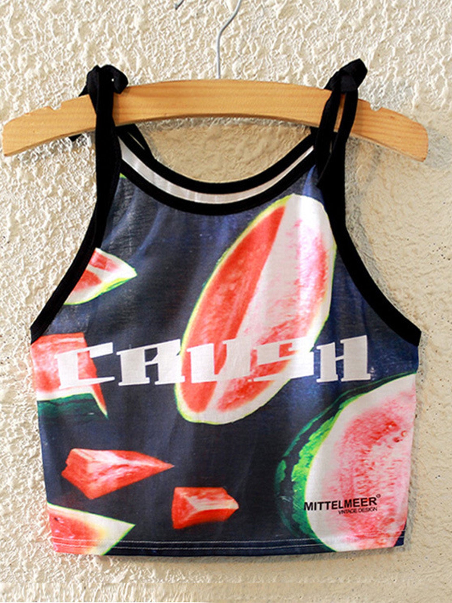 Women Tie Strap Watermelon Print Summer Top