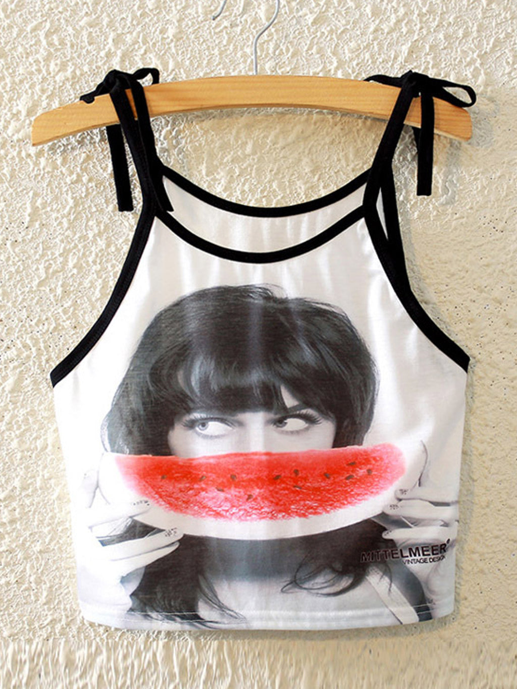 Women Watermelon Print Tie Strap Fashion Top