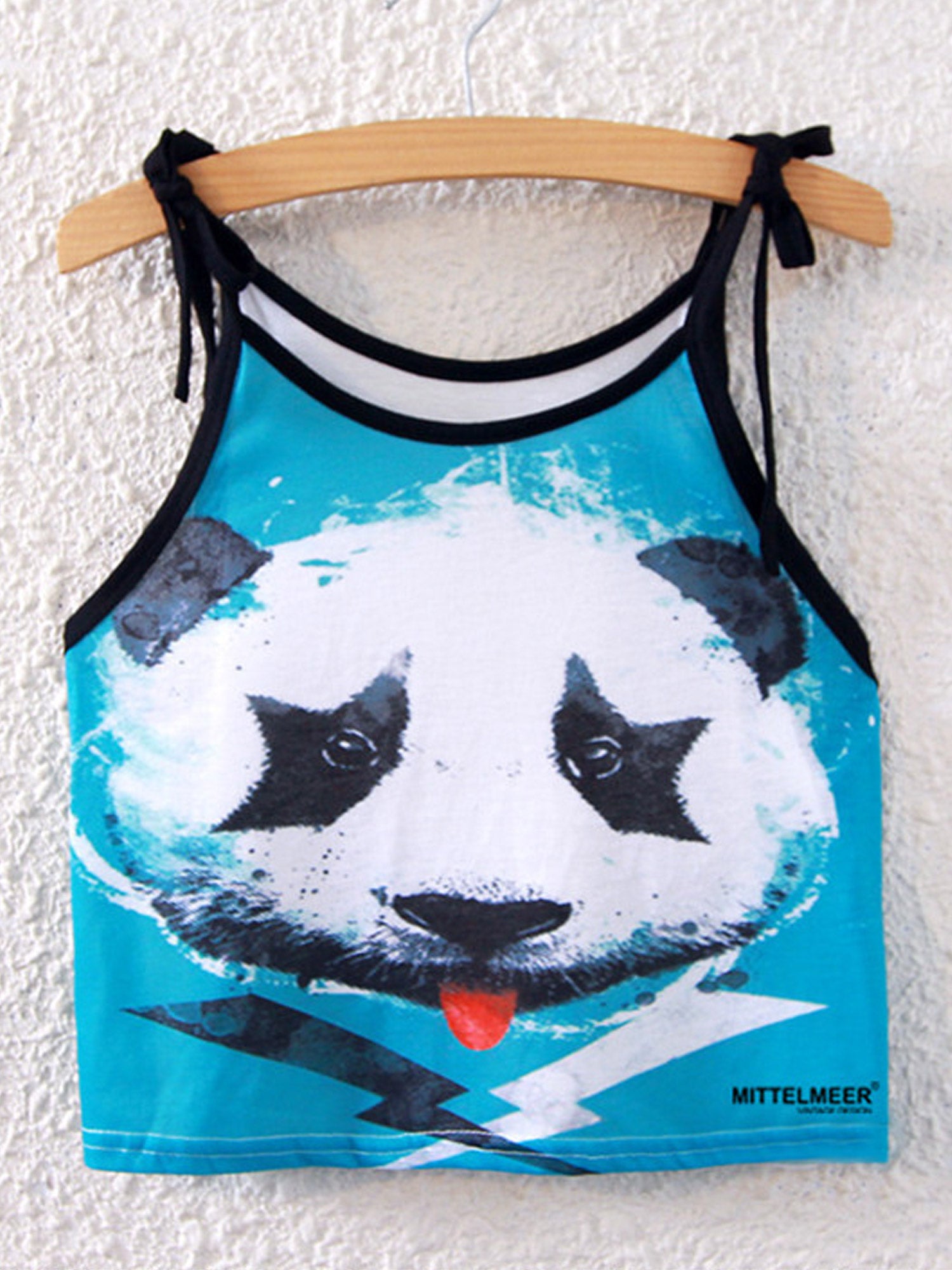 Women Panda Printed Strap Tie Summer Top