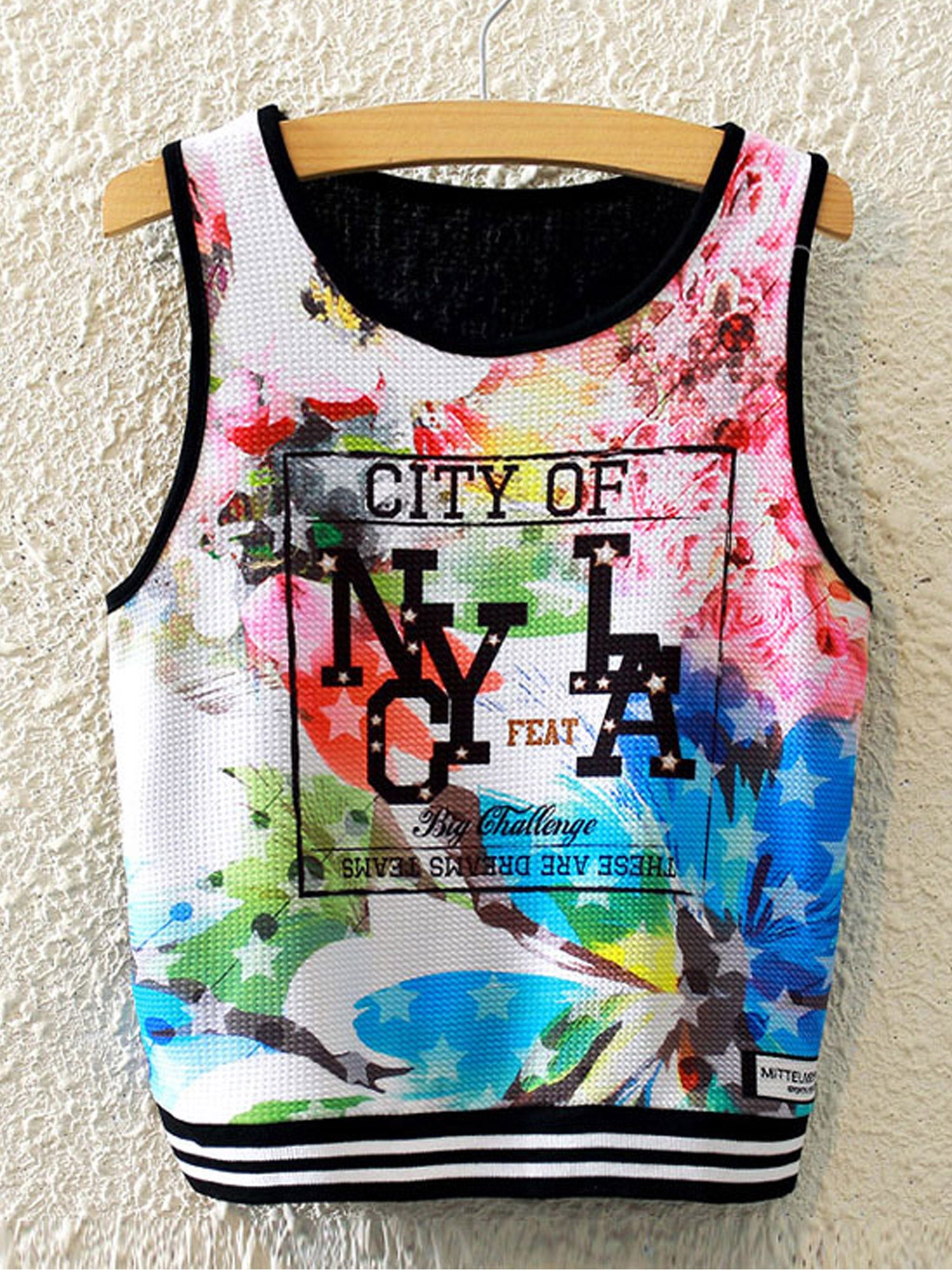 Women Flowers Round Neck Slim Summer Top
