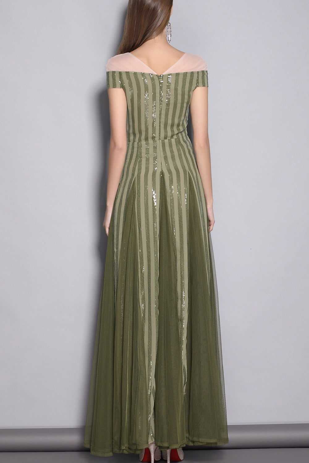 Women V-Neck Sequin Chiffon Elegant Party Dress