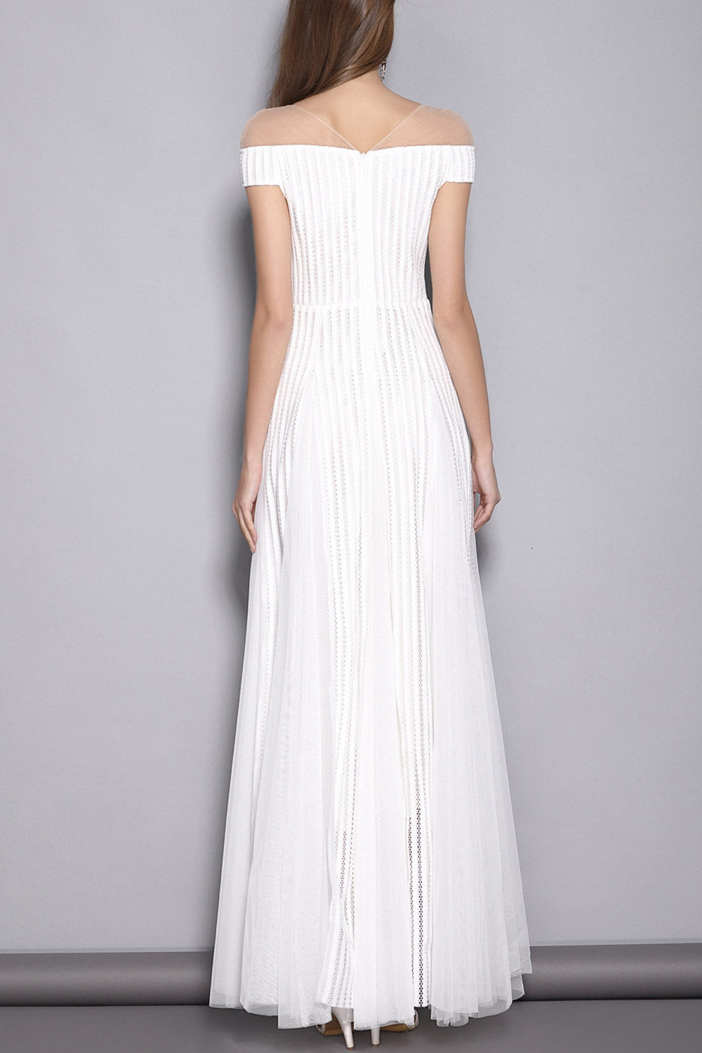 Women Sheered Neck Long Skirt Party Dress