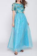 Women Decorated Bust Plain Skirt Evening Dress