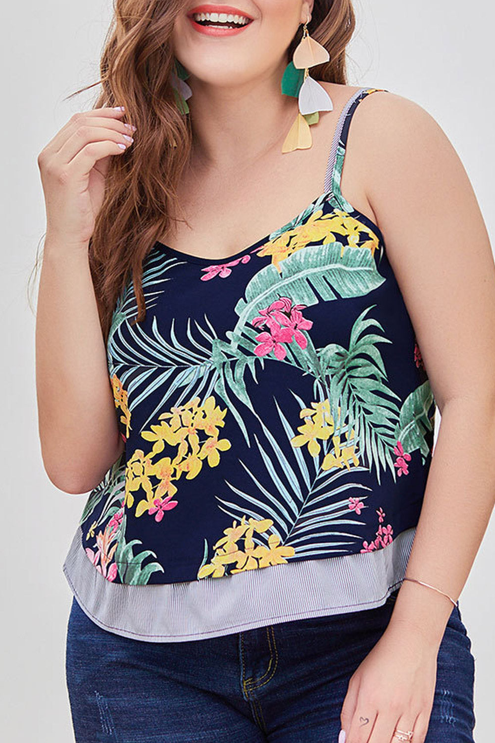 Women Strap Neck Printed Loose Fit Summer Top