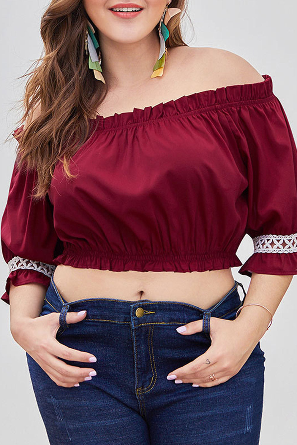 Women Elasticated Lace Sleeve Short Restful Top