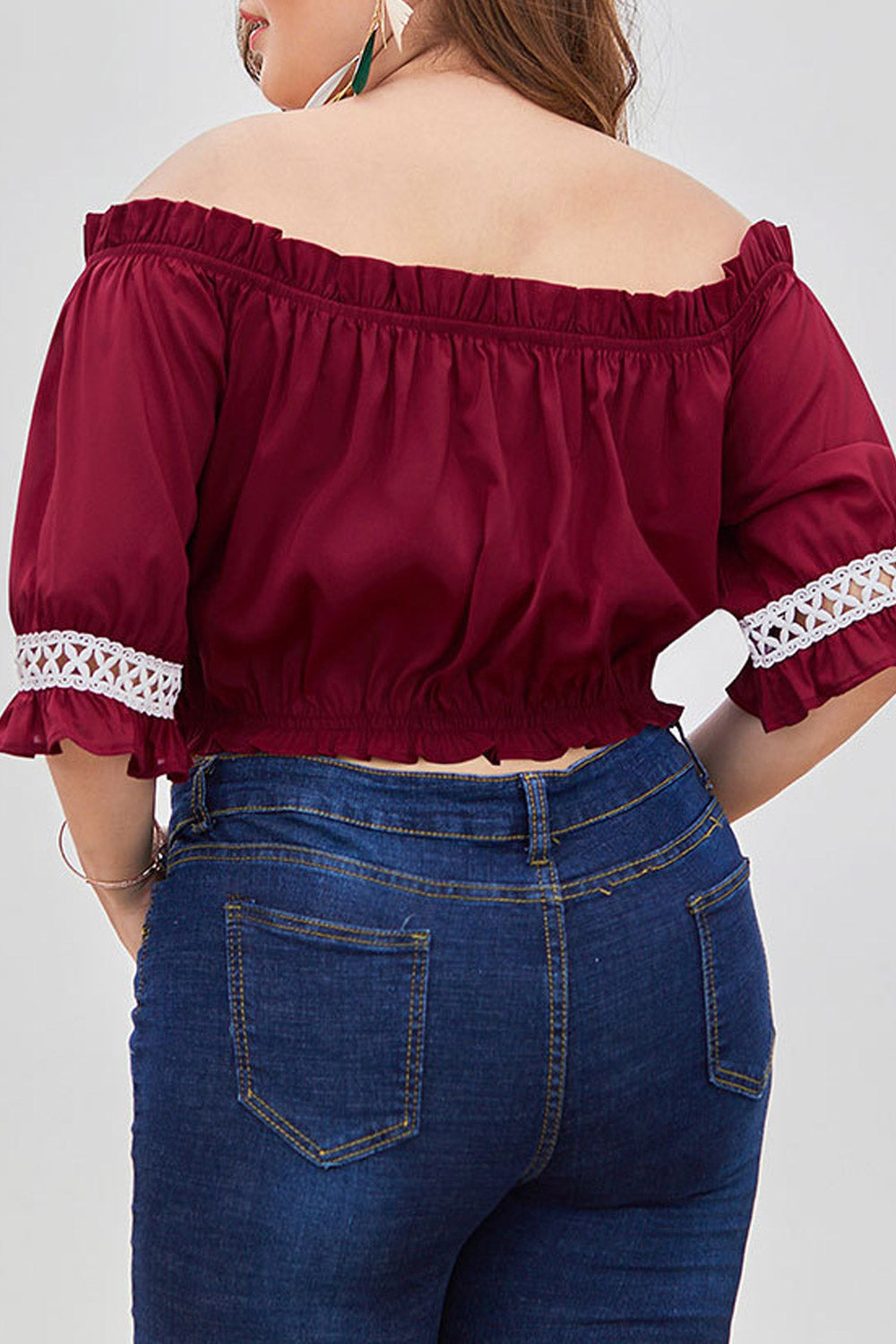Women Elasticated Lace Sleeve Short Restful Top