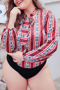 Women Tie Neck Chain Printed Long Sleeve Top