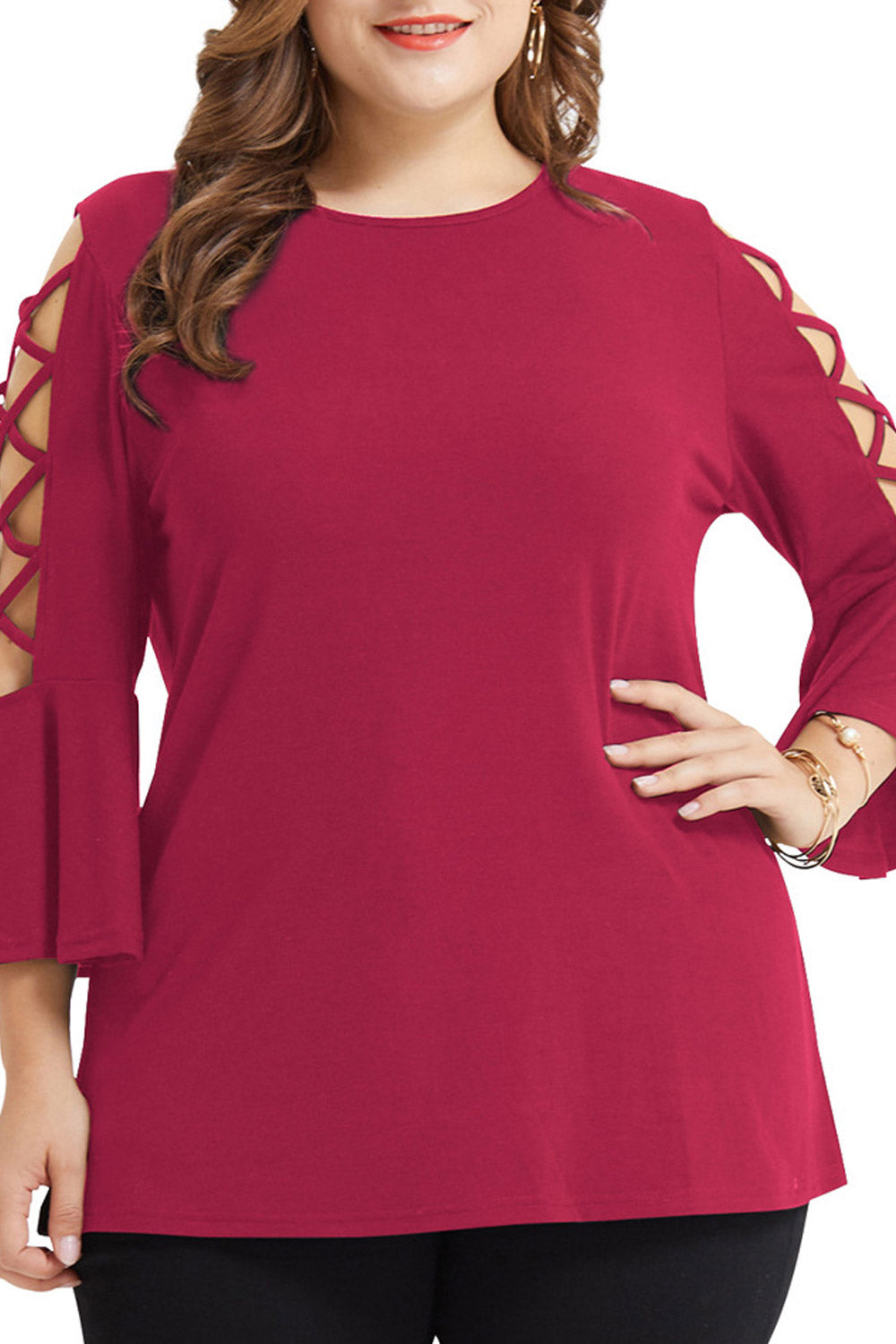 Women Hollow Sleeve Solid Colored Fashion Top