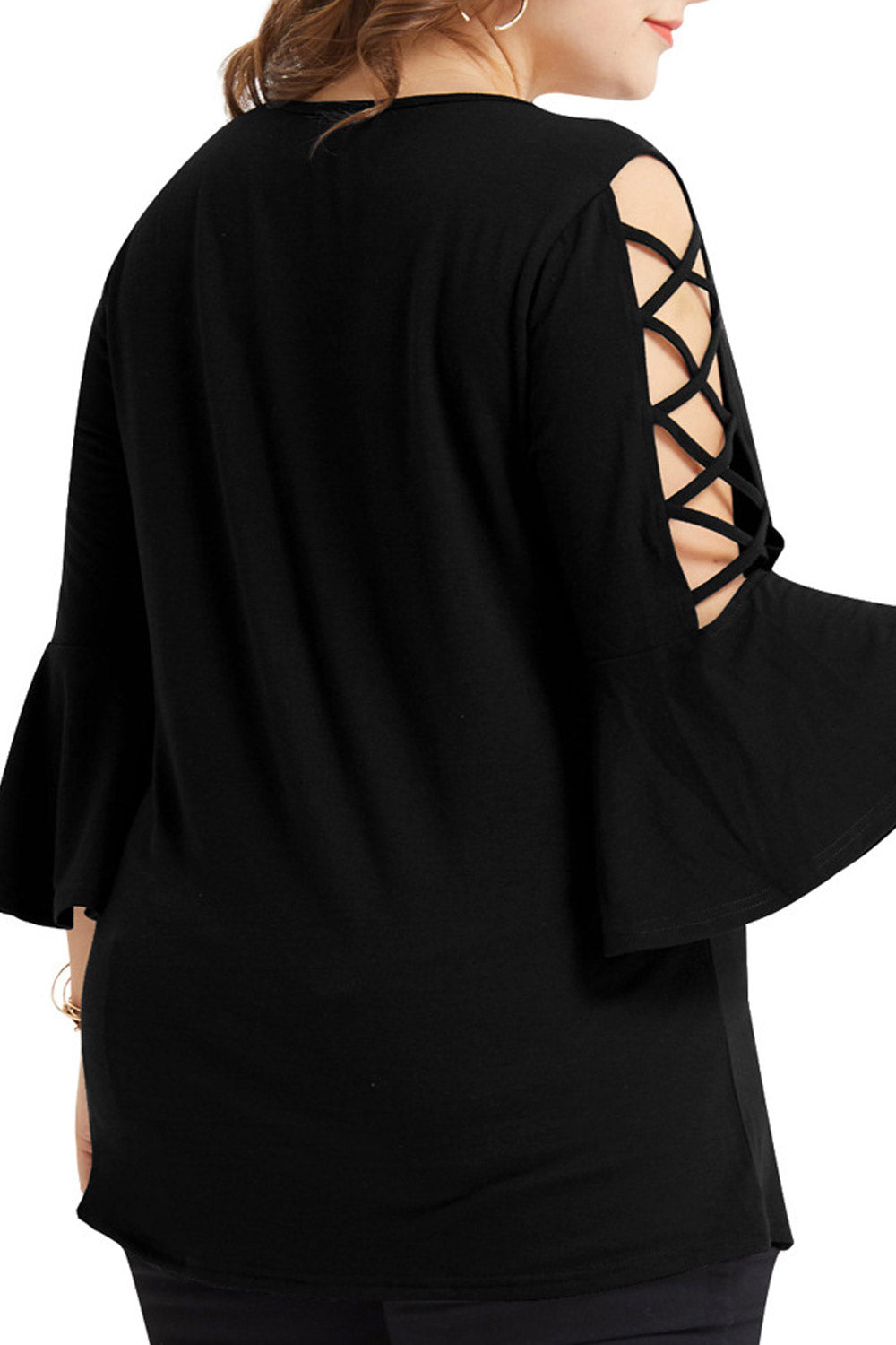 Women Hollow Sleeve Solid Colored Fashion Top