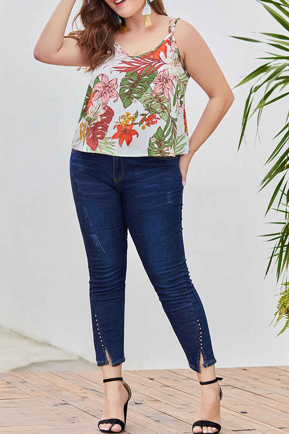 Women Printed Cross Straps Comfortable Summer Top