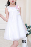 Kids Girls Flower Decoration Flare Short Dress