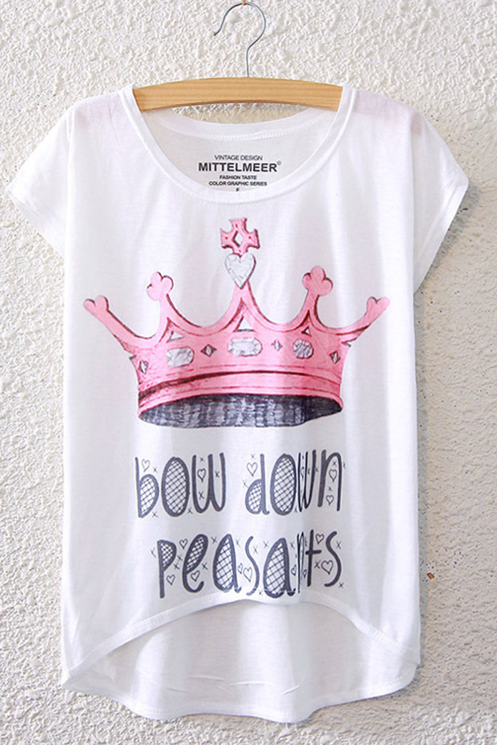 Women Crown Printed Loose Irregular T-Shirt
