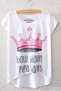 Women Crown Printed Loose Irregular T-Shirt