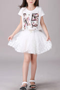 Kids Girls Embroidered Lace Elasticated Skirt