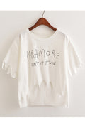 Women Irregular Loose Letter Printed T-Shirt