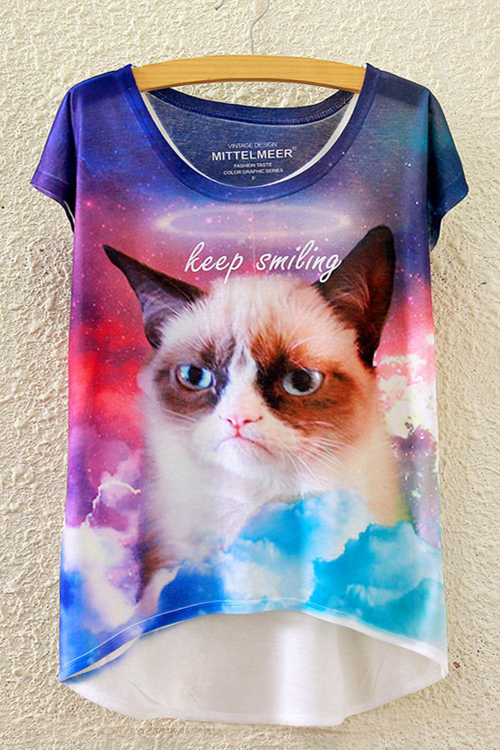 Women Irregular Cute Cat Loose Casual T-Shirt