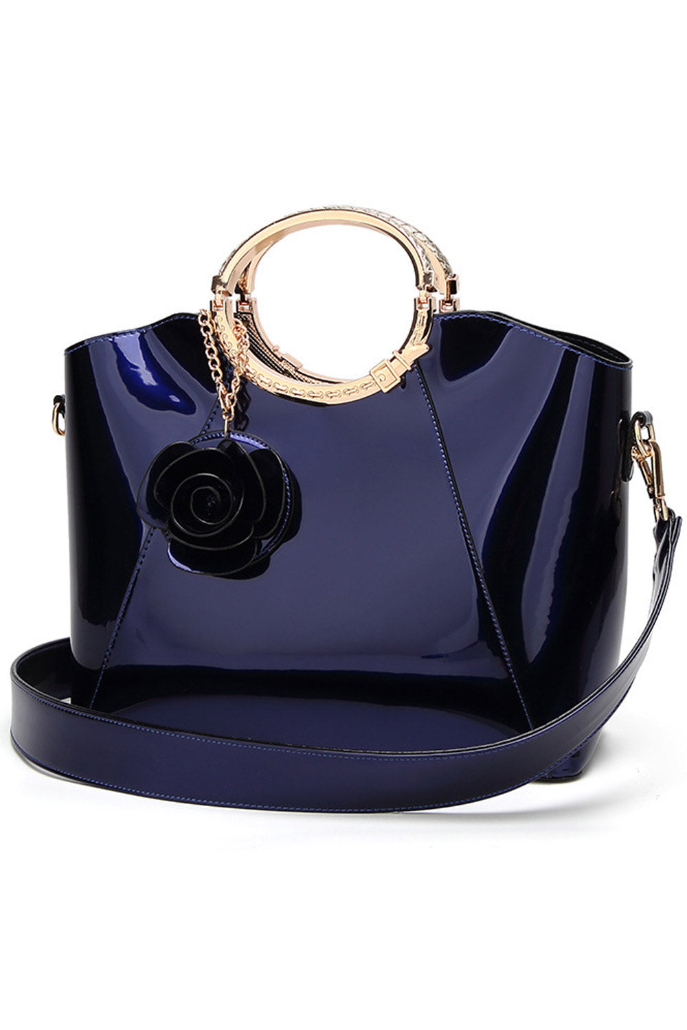 Women Beautiful Flower Shiny Zipper Handbag