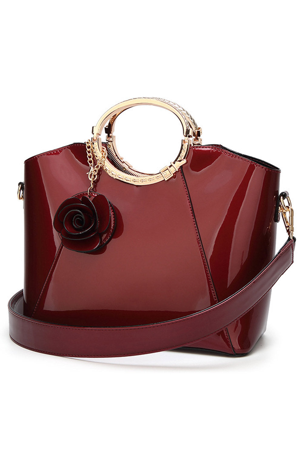 Women Beautiful Flower Shiny Zipper Handbag