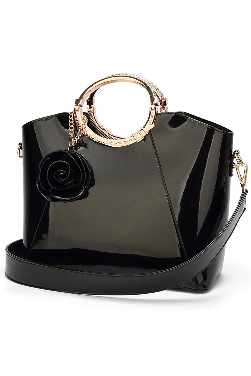 Women Beautiful Flower Shiny Zipper Handbag