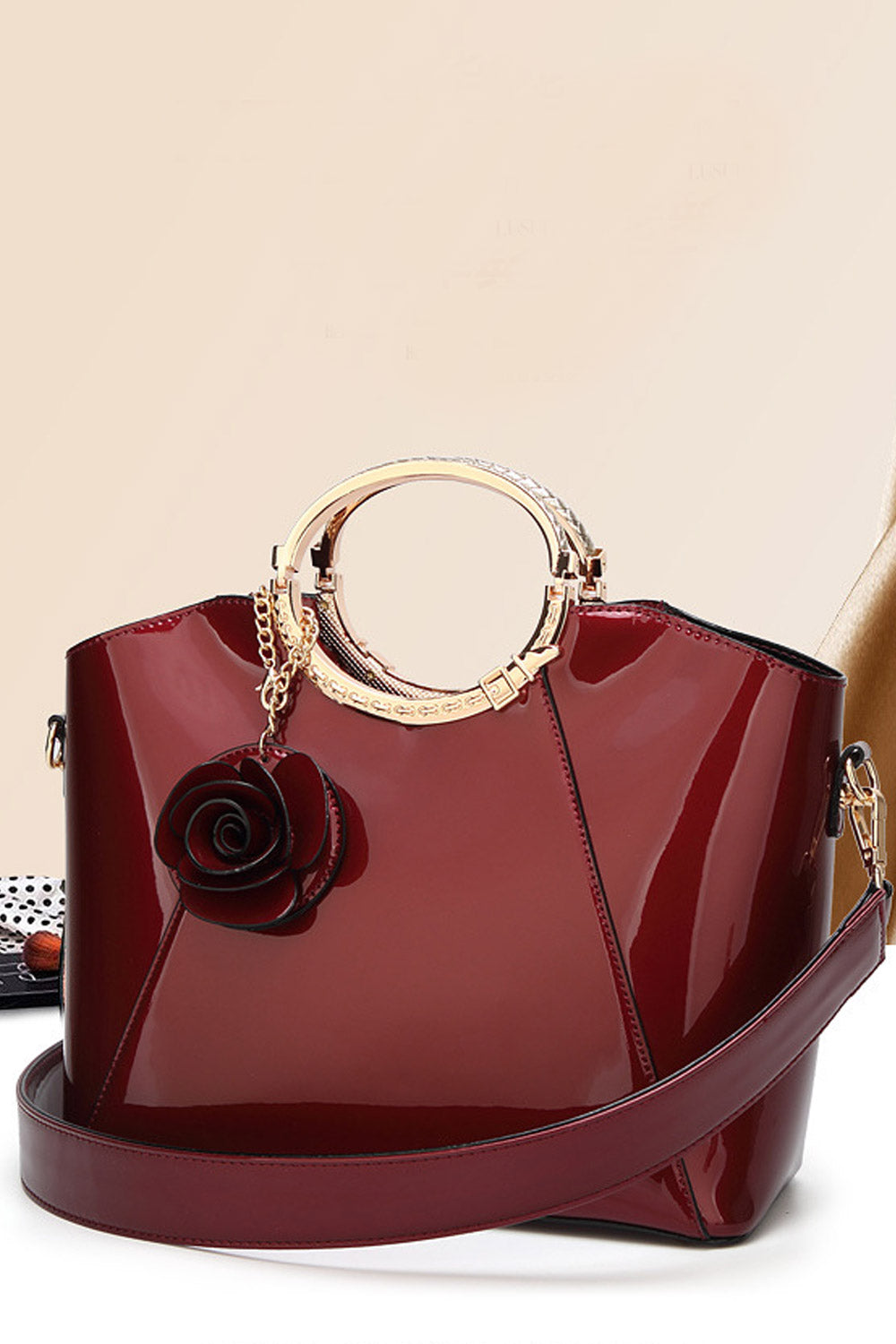 Women Beautiful Flower Shiny Zipper Handbag