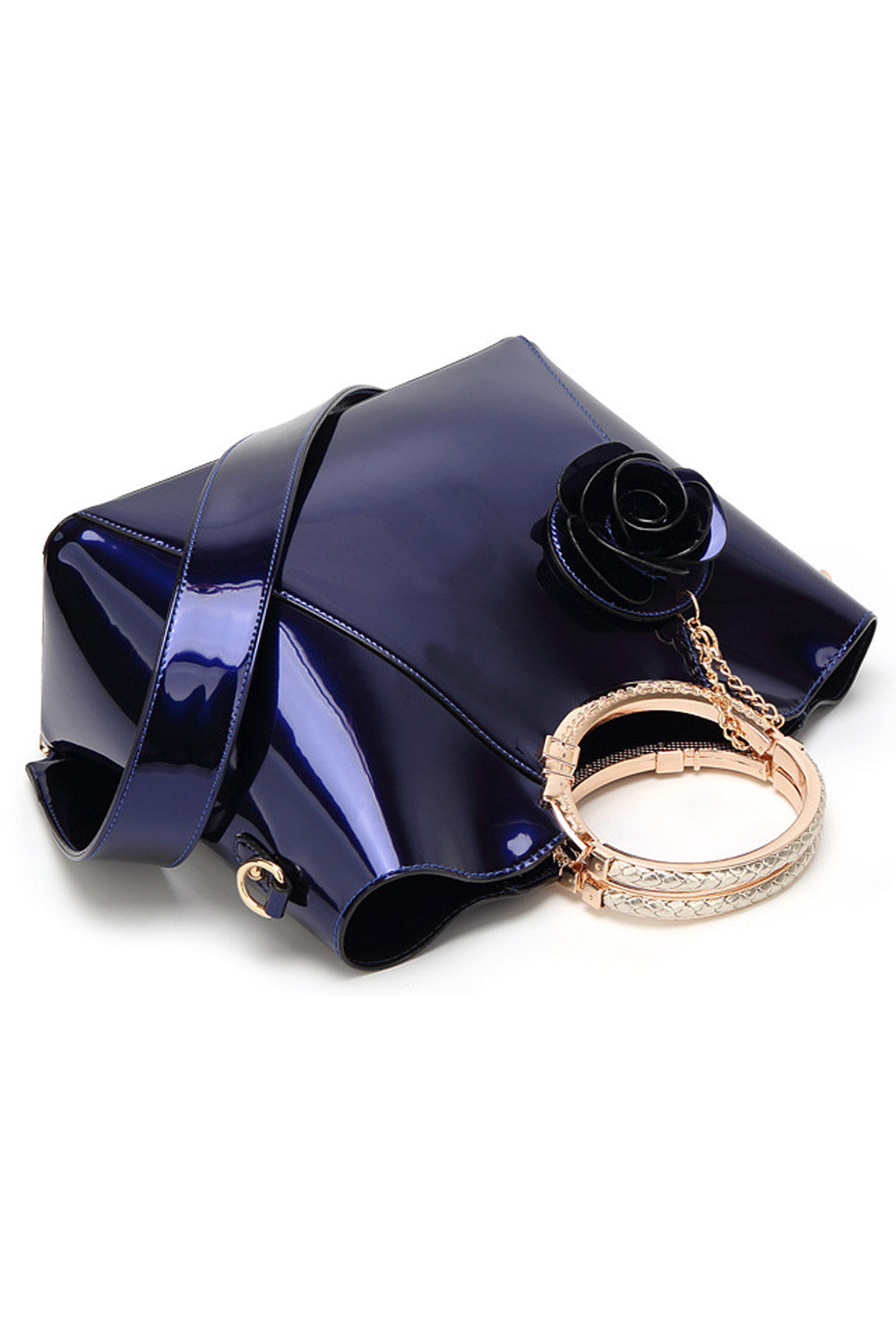 Women Beautiful Flower Shiny Zipper Handbag