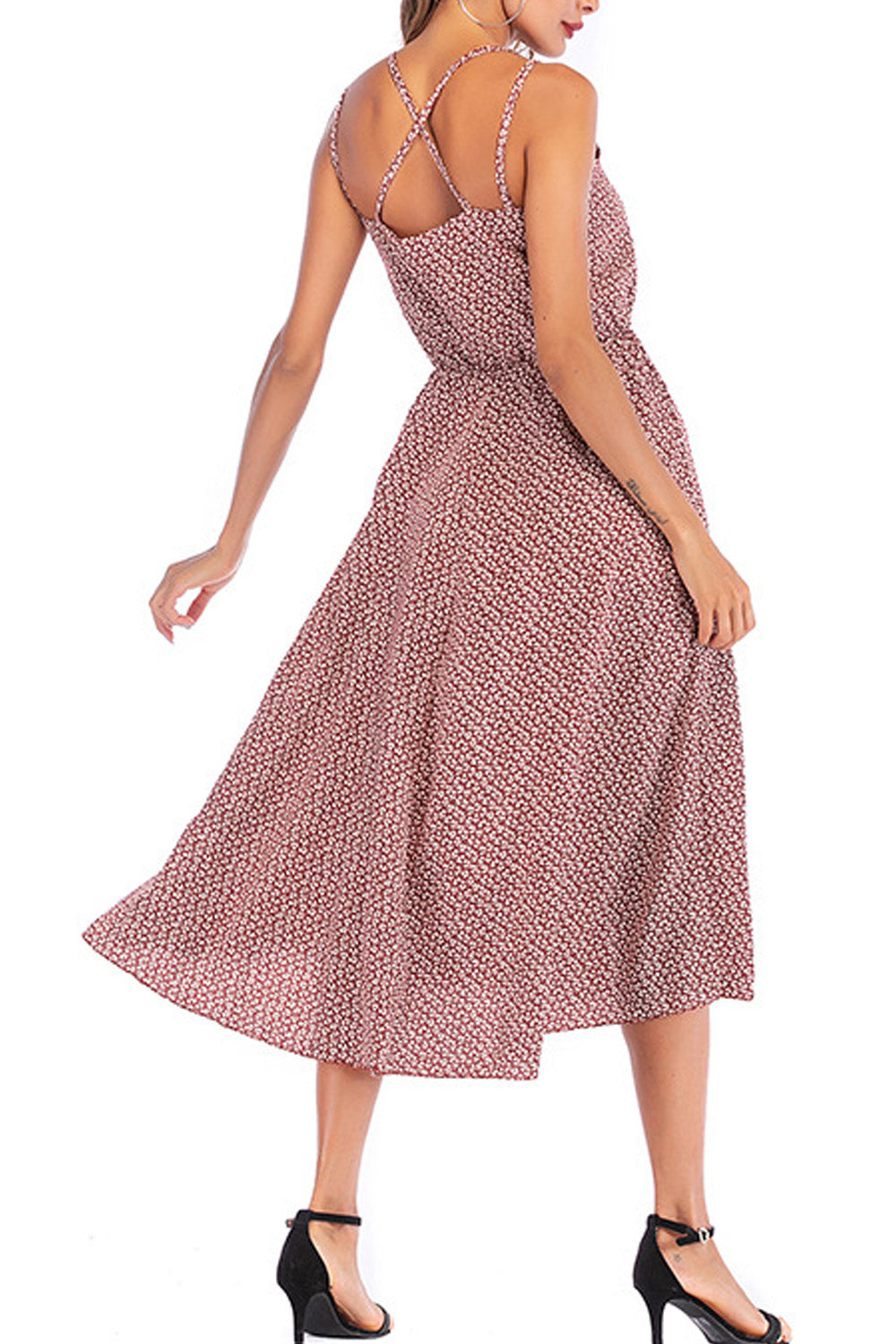 Women V-Neck Side Slits Printed Summer Dress