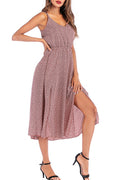 Women V-Neck Side Slits Printed Summer Dress