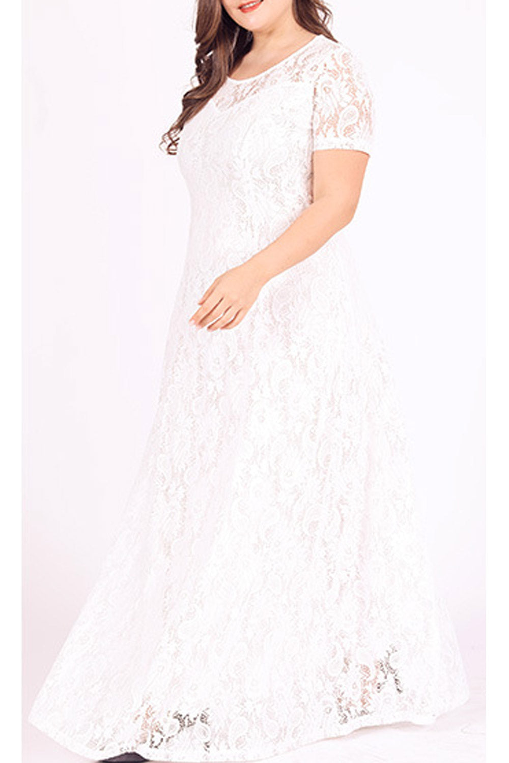 Women Plus Flower Lace Floor Length Dress