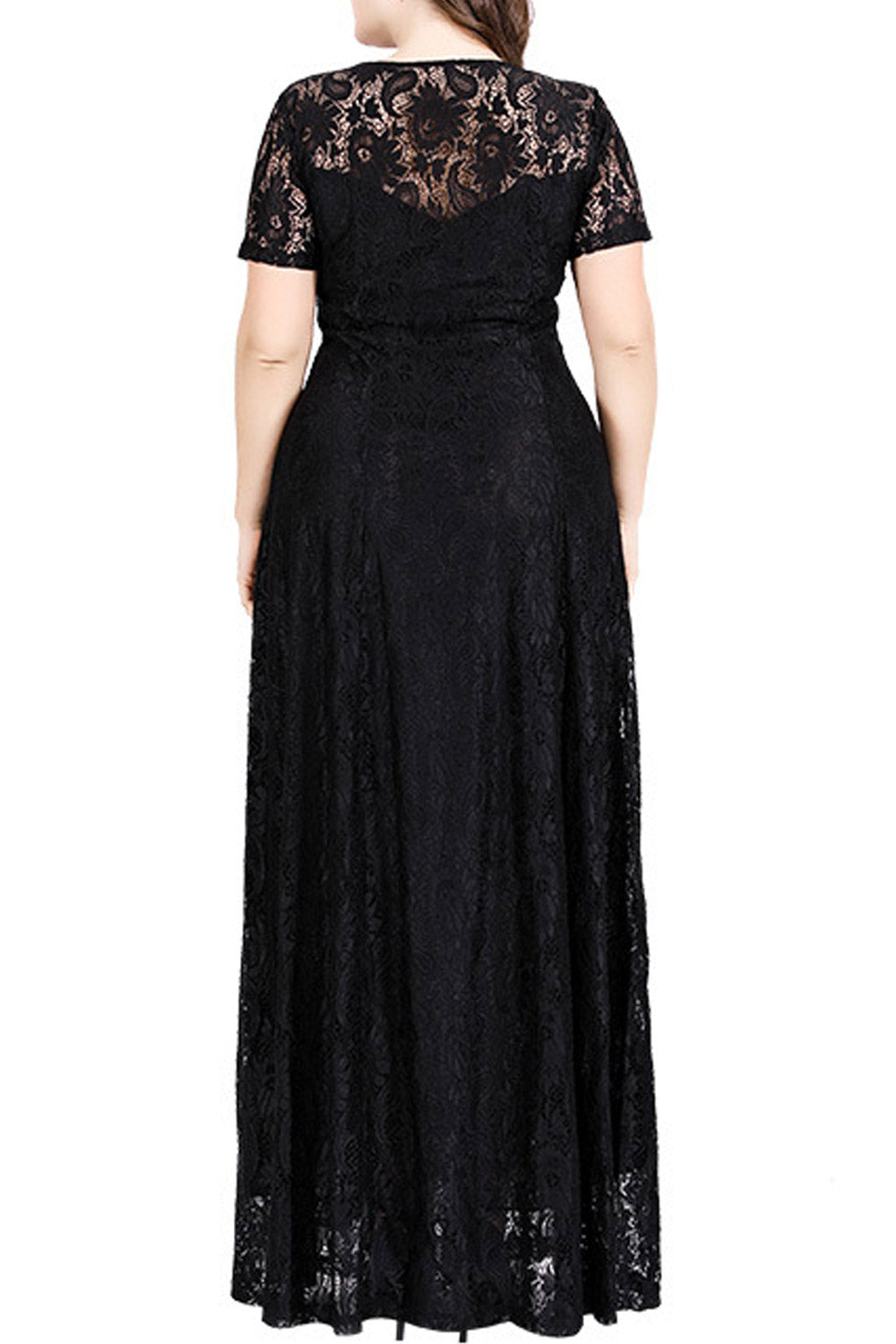 Women Plus Flower Lace Floor Length Dress