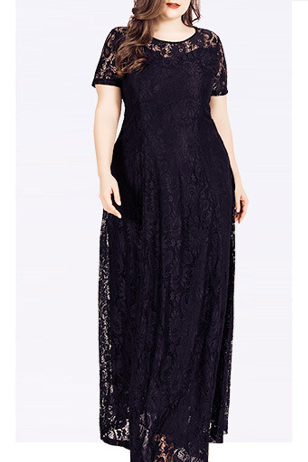 Women Plus Flower Lace Floor Length Dress
