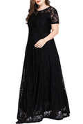 Women Plus Flower Lace Floor Length Dress