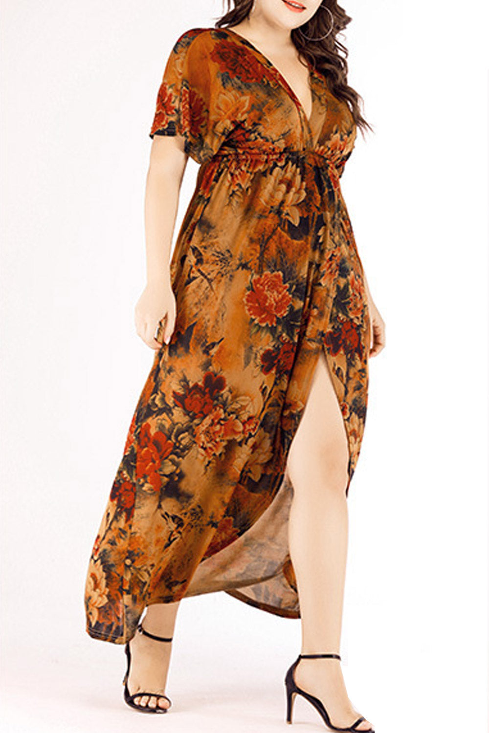 Women Plus Short Sleeve Floral Wrap Dress