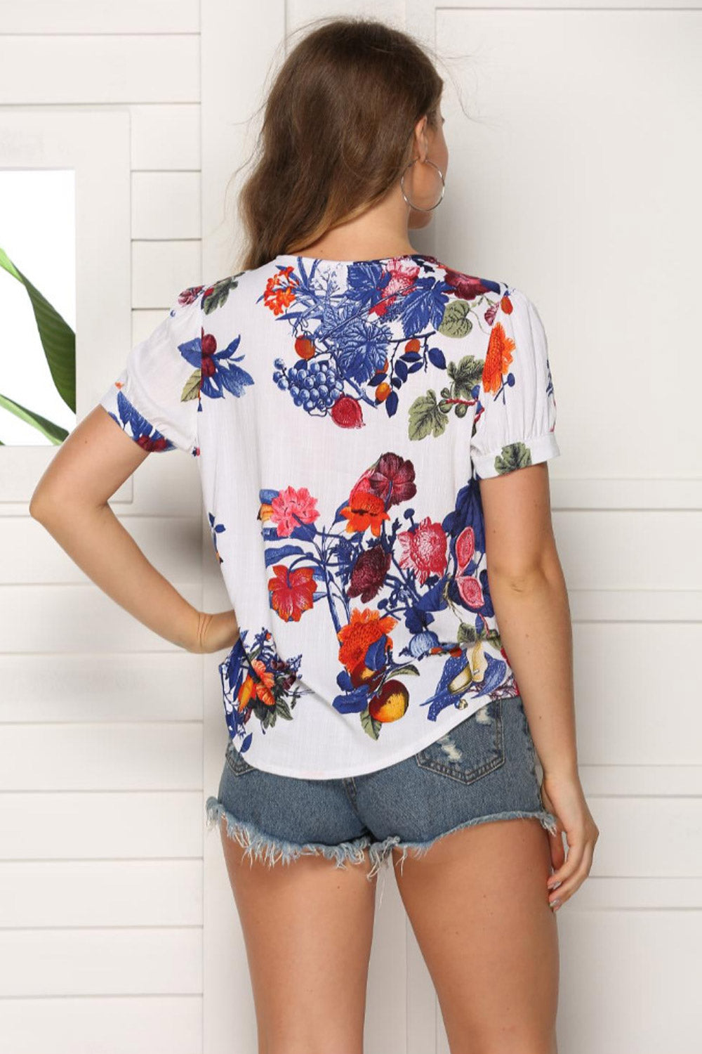 Women Straight Floral Print V-Neck Blouse
